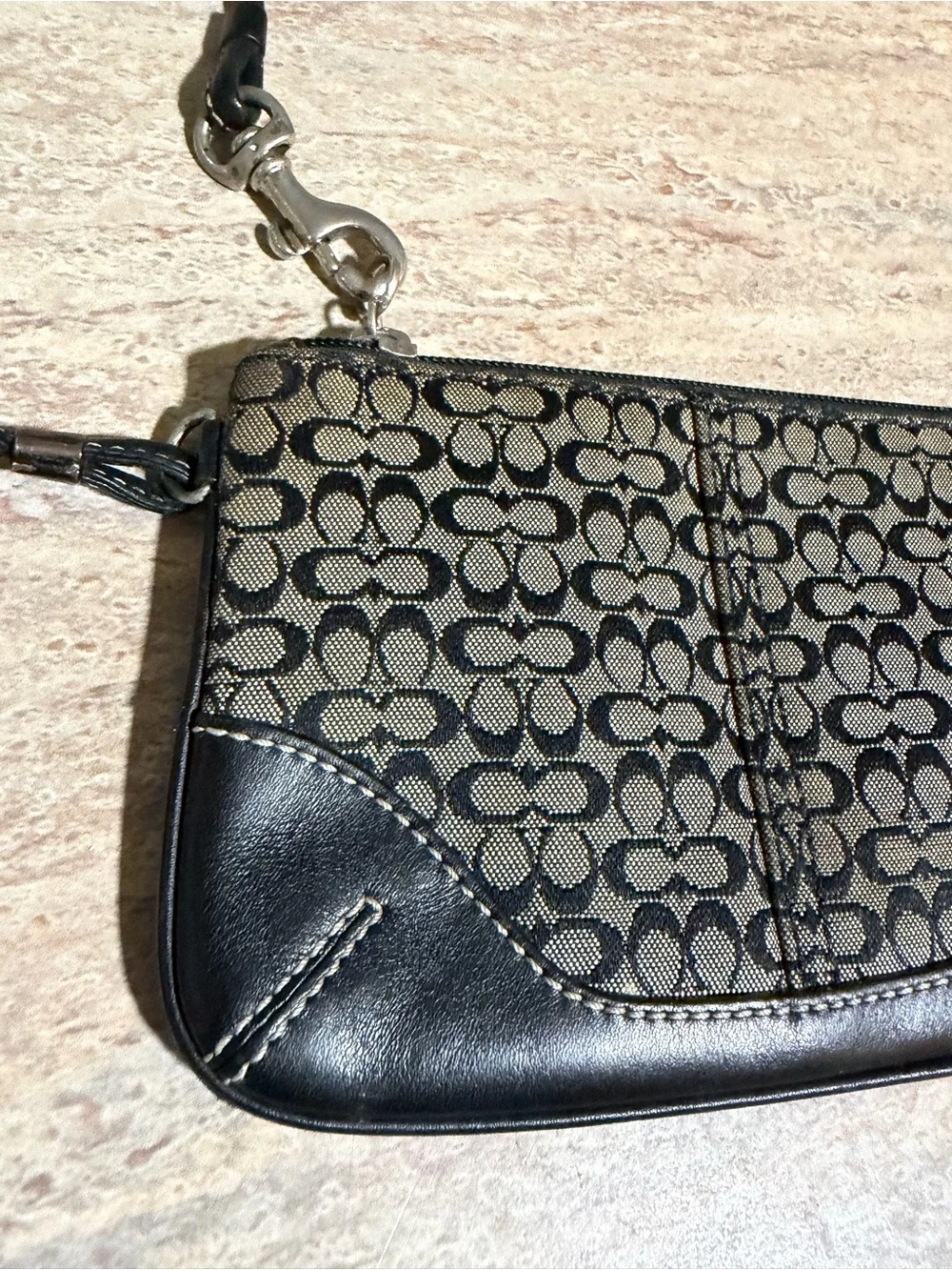 Coach Signature Canvas Wristlet with leather trim and handle